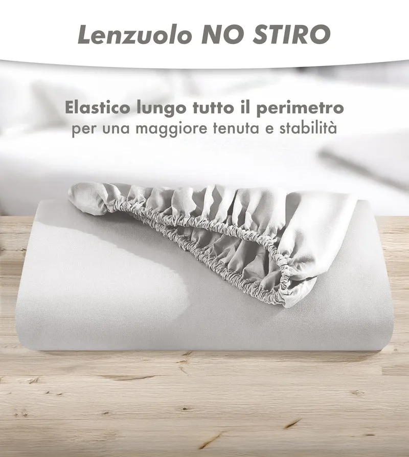 Lenzuolo Sotto No Stiro Tinta Unita Effetto Raso con Angoli Elasticizzati per Materassi fino a 27 cm Il Gruppone