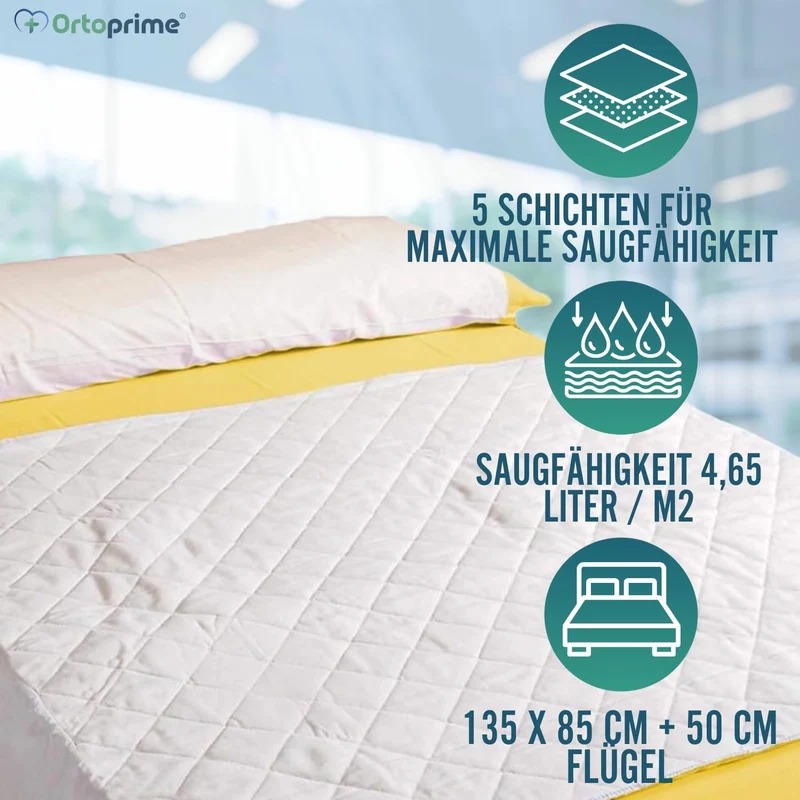 Wiederverwendbare Saugfähige Matratzenauflage für Bett 135 cm 4,65 Liter/m2