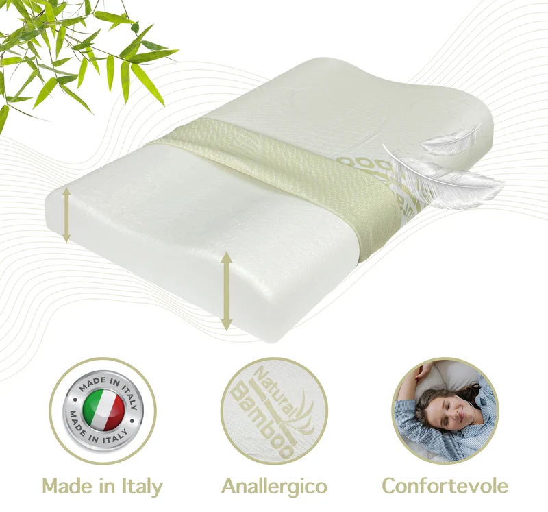 Cuscino Memory Foam Cervicale Ortopedico Doppia Onda Guanciale Memory Con Fodera Bambù Sfoderabile Lavabile Cuscino Letto Antiacaro Anallergico Supporto Per Il Collo Prodotto Italiano