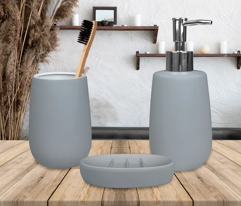 Set Accessori Bagno 3 Pezzi in Ceramica Design Moderno Da Appoggio Il Gruppone