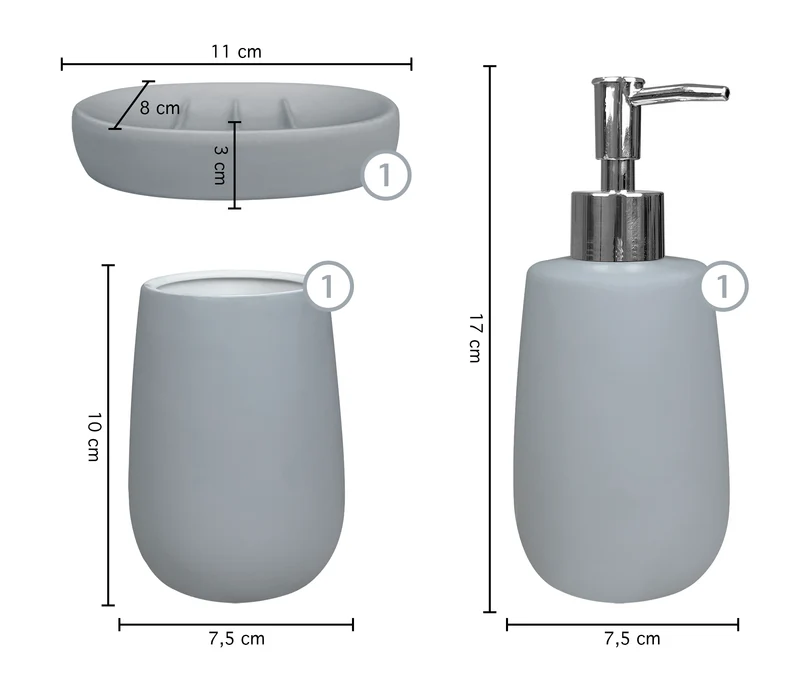 Set Accessori Bagno 3 Pezzi in Ceramica Design Moderno Da Appoggio Il Gruppone