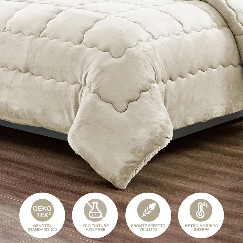 Trapunta Matrimoniale in Velluto con Retro Sherpa Invernale Effetto Piuma 560 g/mq Duck Friendly Il Gruppone