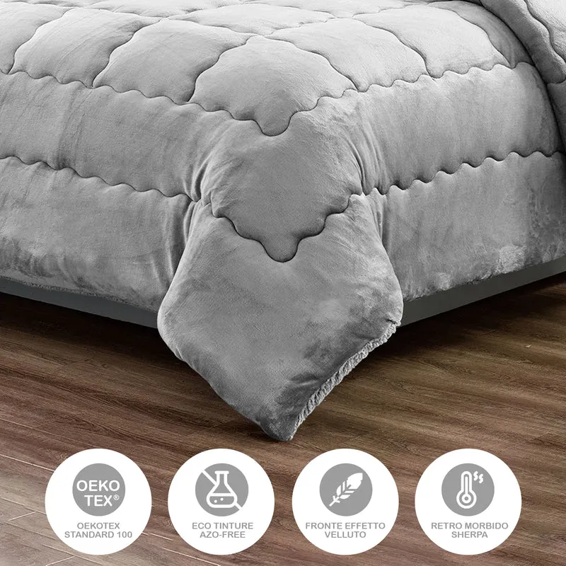 Trapunta Matrimoniale in Velluto con Retro Sherpa Invernale Effetto Piuma 560 g/mq Duck Friendly Il Gruppone