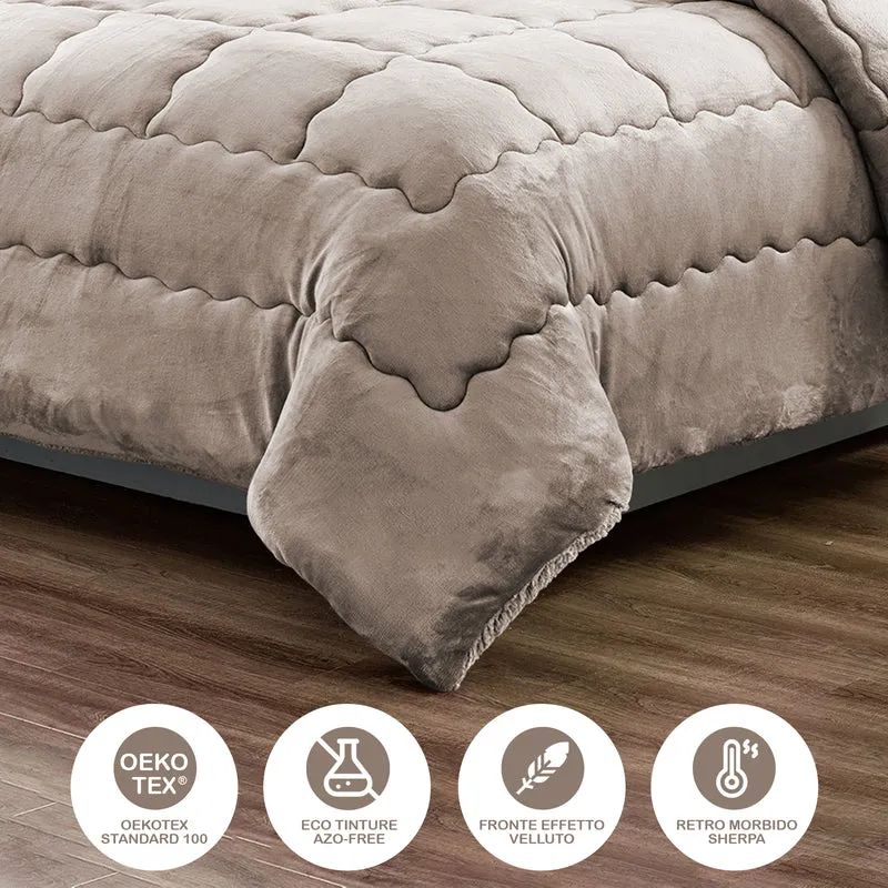 Trapunta Matrimoniale in Velluto con Retro Sherpa Invernale Effetto Piuma 560 g/mq Duck Friendly Il Gruppone
