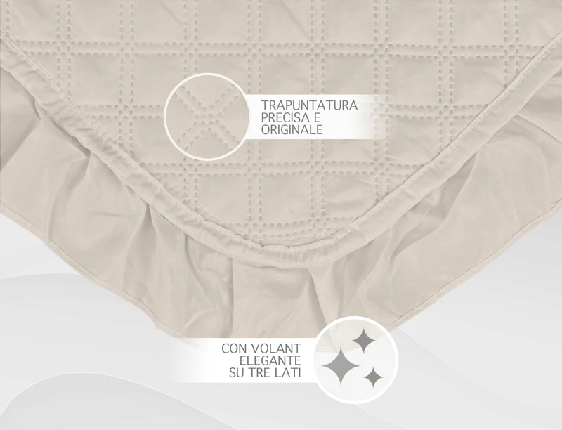Copriletto Trapuntato Matrimoniale Tinta Unita con Frill e Balze Leggero Primavera/Estate Il Gruppone