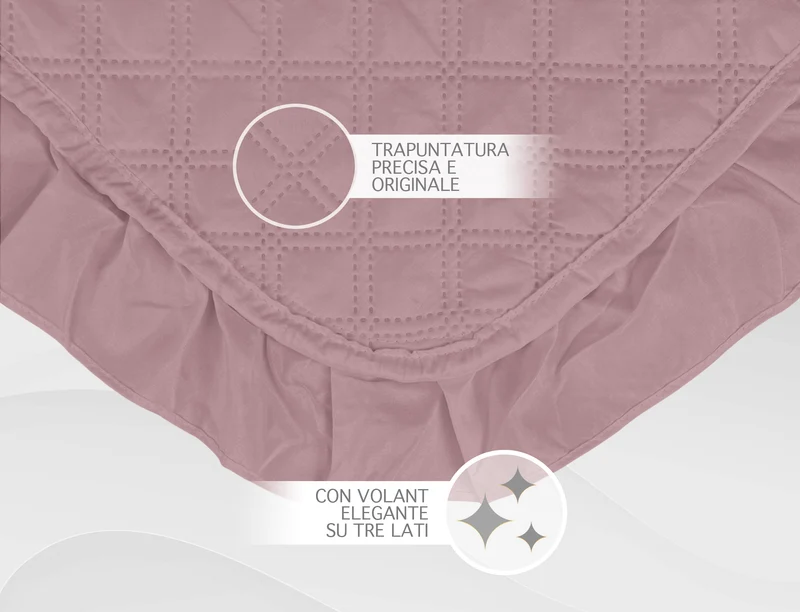 Copriletto Trapuntato Matrimoniale Tinta Unita con Frill e Balze Leggero Primavera/Estate Il Gruppone