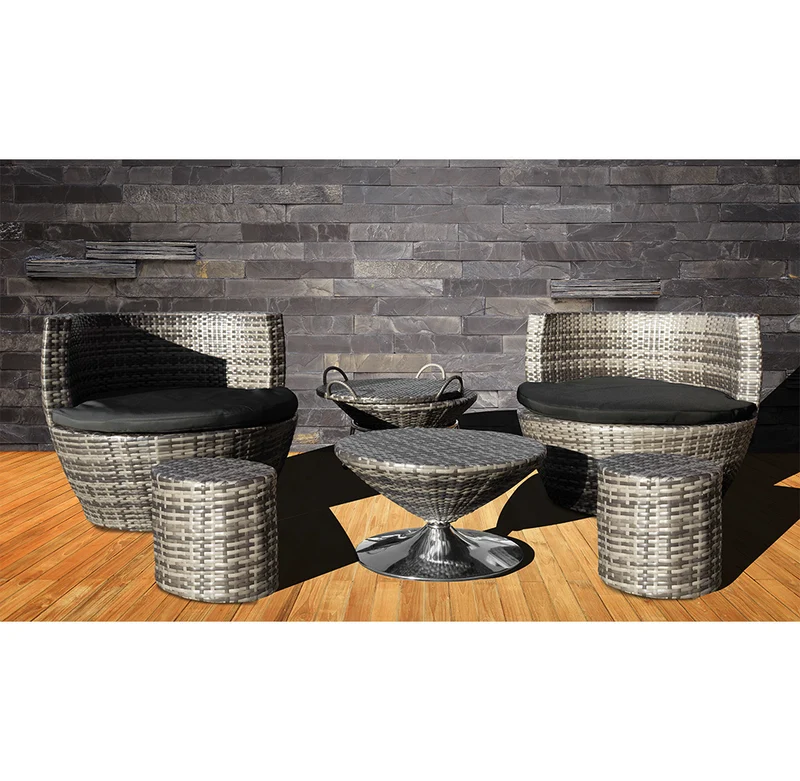 Lounge - Gartenmöbelset 9tlg - Sessel Hocker Tisch Tablett - Farbe dark-sand mit Schutzhülle wetterfest