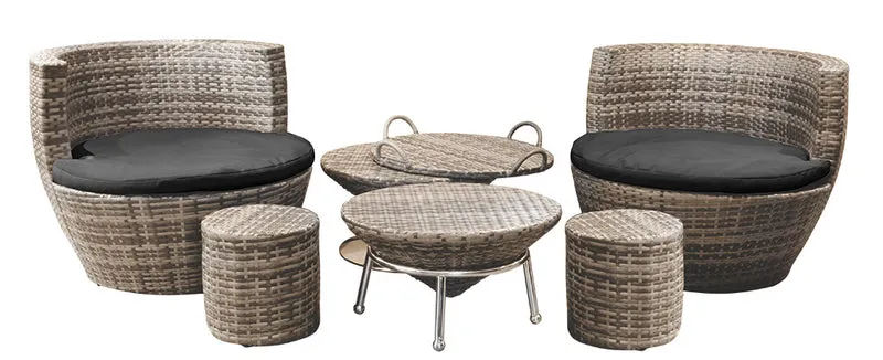 Lounge - Gartenmöbelset 9tlg - Sessel Hocker Tisch Tablett - Farbe dark-sand mit Schutzhülle wetterfest
