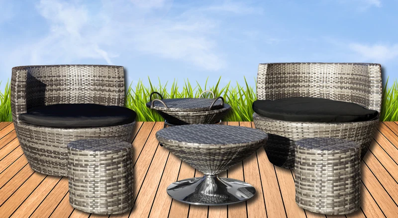 Lounge - Gartenmöbelset 9tlg - Sessel Hocker Tisch Tablett - Farbe dark-sand mit Schutzhülle wetterfest