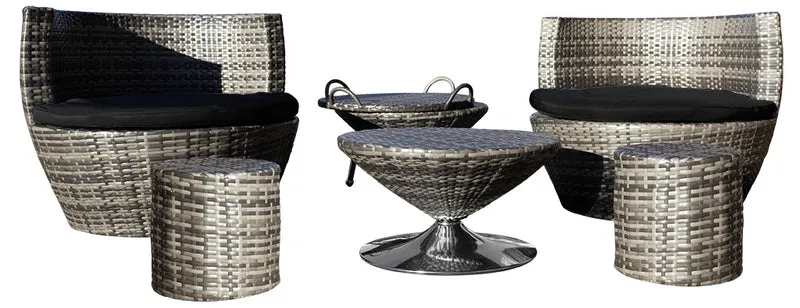 Lounge - Gartenmöbelset 9tlg - Sessel Hocker Tisch Tablett - Farbe dark-sand mit Schutzhülle wetterfest