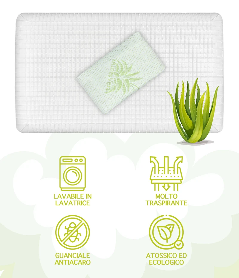Coppia Guanciali In Vero Memory Foam Cuscino Saponetta Fodera Aloe Vera antiacaro