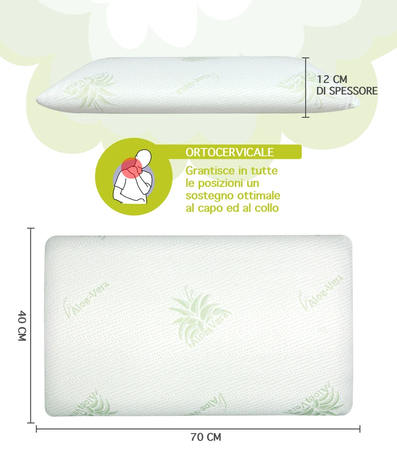 Coppia Guanciali In Vero Memory Foam Cuscino Saponetta Fodera Aloe Vera antiacaro