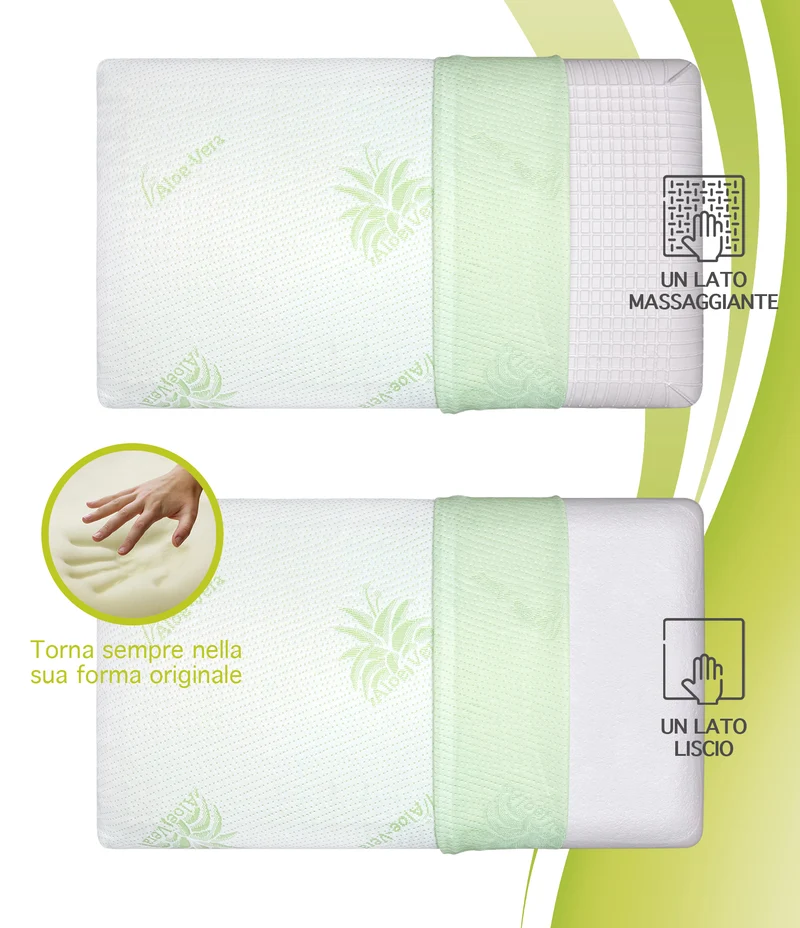 Coppia Guanciali In Vero Memory Foam Cuscino Saponetta Fodera Aloe Vera antiacaro