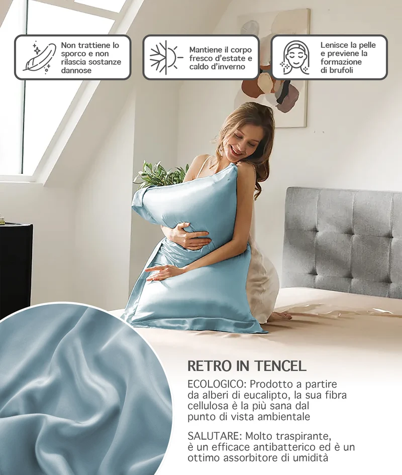 Federa 100% Seta Di Gelso 50x80Cm Con Volant da 5 Cm Retro In Tencel Di Eucalipto Il Gruppone