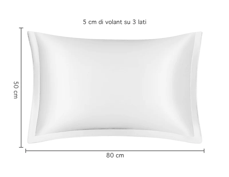 Federa 100% Seta Di Gelso 50x80Cm Con Volant da 5 Cm Retro In Tencel Di Eucalipto Il Gruppone