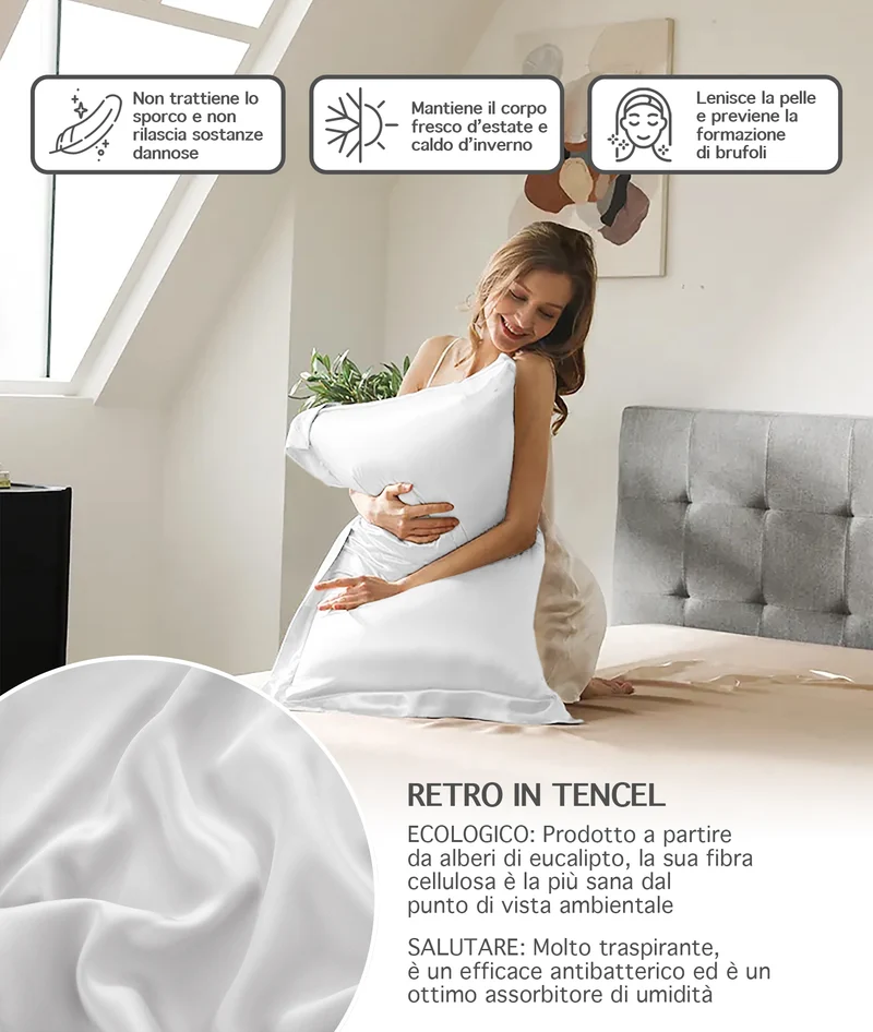 Federa 100% Seta Di Gelso 50x80Cm Con Volant da 5 Cm Retro In Tencel Di Eucalipto Il Gruppone