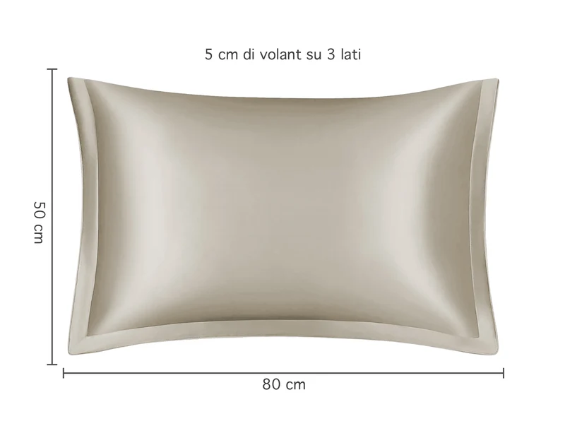 Federa 100% Seta Di Gelso 50x80Cm Con Volant da 5 Cm Retro In Tencel Di Eucalipto Il Gruppone