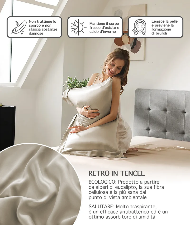 Federa 100% Seta Di Gelso 50x80Cm Con Volant da 5 Cm Retro In Tencel Di Eucalipto Il Gruppone
