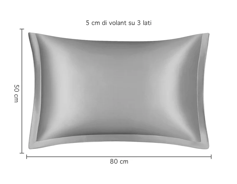 Federa 100% Seta Di Gelso 50x80Cm Con Volant da 5 Cm Retro In Tencel Di Eucalipto Il Gruppone