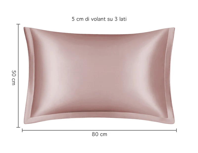 Federa 100% Seta Di Gelso 50x80Cm Con Volant da 5 Cm Retro In Tencel Di Eucalipto Il Gruppone