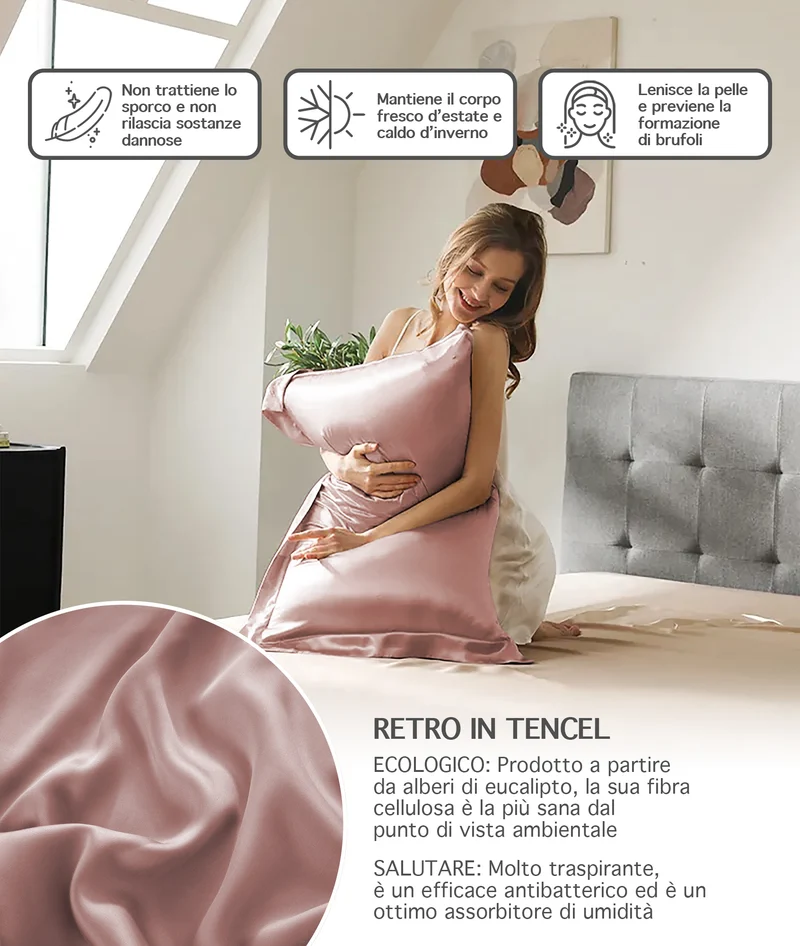 Federa 100% Seta Di Gelso 50x80Cm Con Volant da 5 Cm Retro In Tencel Di Eucalipto Il Gruppone