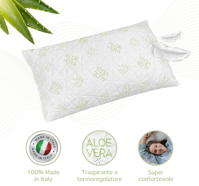 Coppia Guanciali Aloe Vera Fiocco Memory 50x80 Cm Cuscini Saponetta Anatomici Lavabili In Lavatrice Cuscino Letto Traspirante Anallergico A Memoria Contro Dolori Collo Cervicale