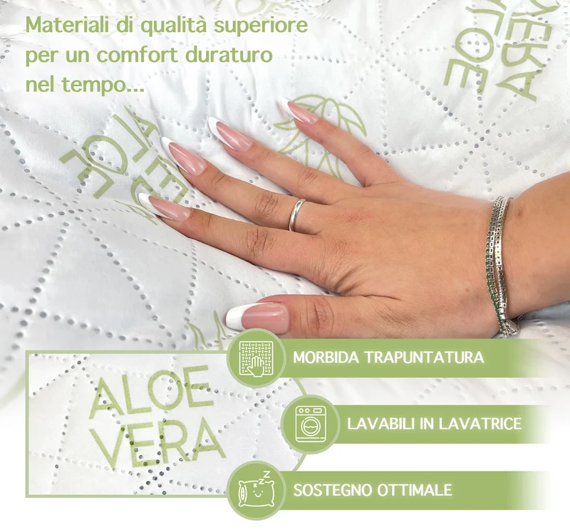 Coppia Guanciali Aloe Vera Fiocco Memory 50x80 Cm Cuscini Saponetta Anatomici Lavabili In Lavatrice Cuscino Letto Traspirante Anallergico A Memoria Contro Dolori Collo Cervicale