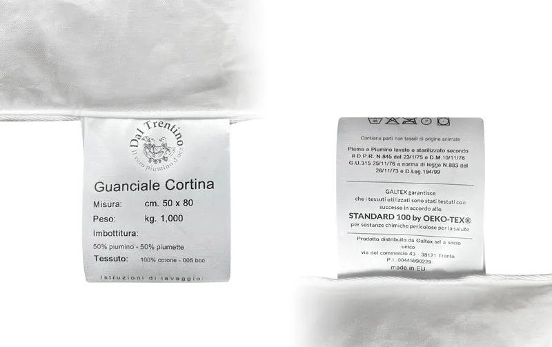 Guanciale Dal Trentino In Vera Piuma D'oca Cuscino Letto Bianco Forma A Saponetta 50 x 80 Cm Prodotto Certificato Oeko Tex Pregiato Qualità Hotel Albergo