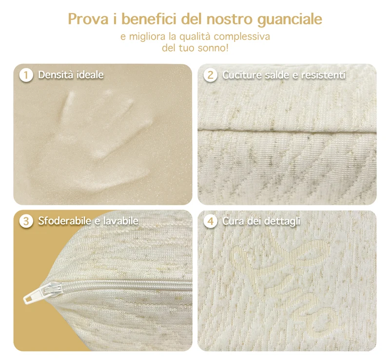 Cuscino In Memory Foam In Fresco Lino Ortopedico Ergonomico Traspirante Anti Russamento Sfoderabile Supporto Con Federa Lavabile Prodotto Italiano No Sudore