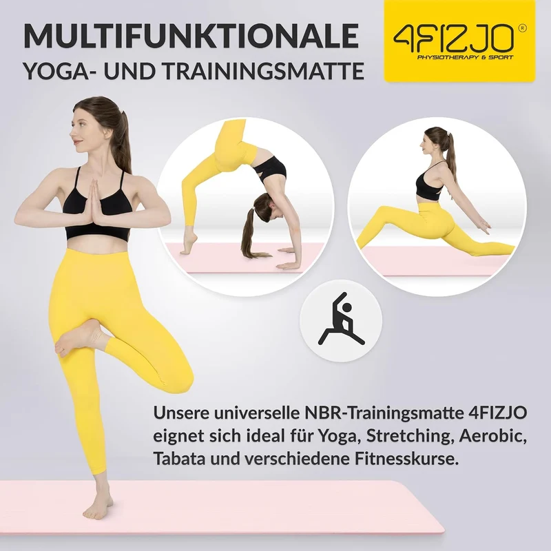 Fitnessmatte mit Tragegurt, Abm. 180x60 cm, NBR-Schaumstoff, Rutschfest, Komfort, In & Outdor, Pilat