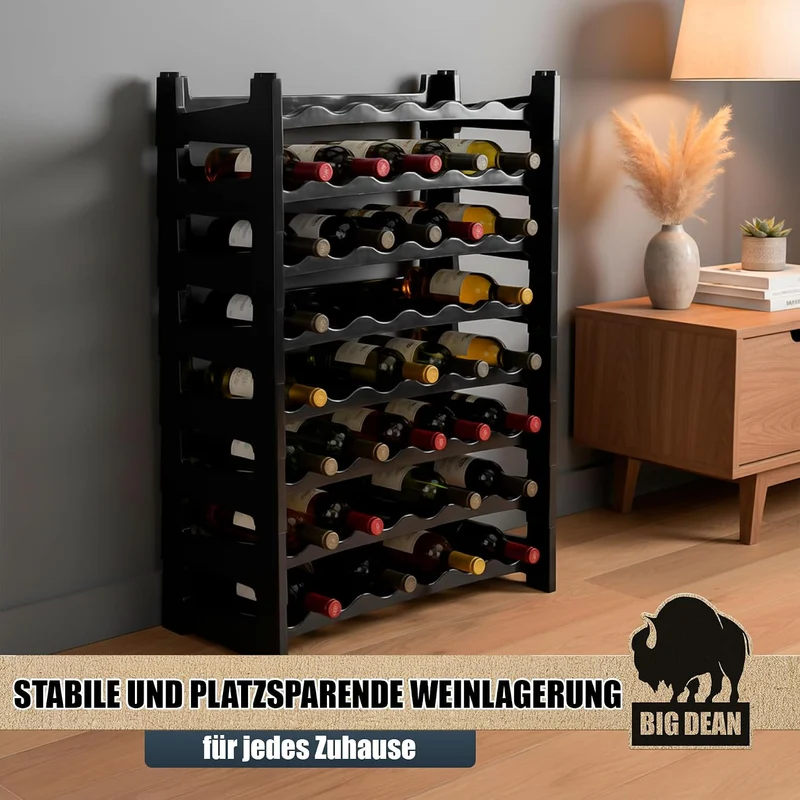 BigDean Flaschenregal stapelbar für 48 Flaschen Weinregal aus Kunststoff Schwarz Getränkeregal Flasc