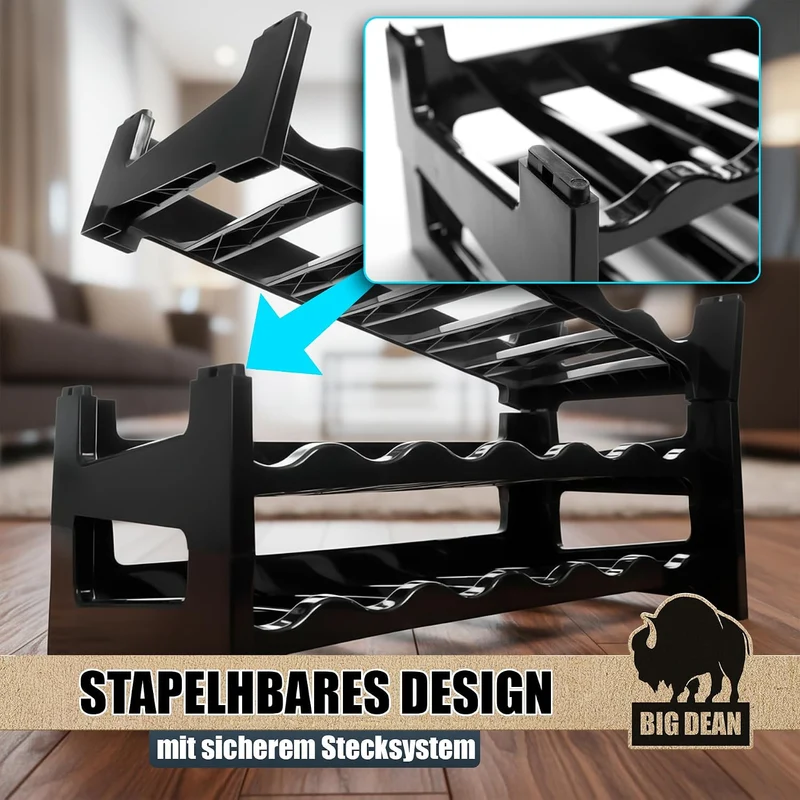 BigDean Flaschenregal stapelbar für 48 Flaschen Weinregal aus Kunststoff Schwarz Getränkeregal Flasc
