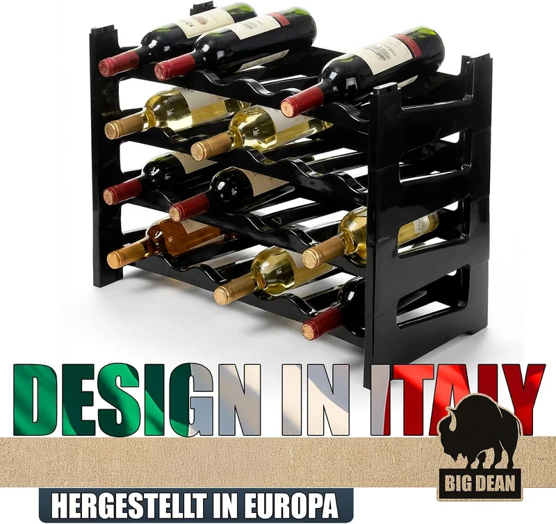BigDean Flaschenregal stapelbar für 48 Flaschen Weinregal aus Kunststoff Schwarz Getränkeregal Flasc