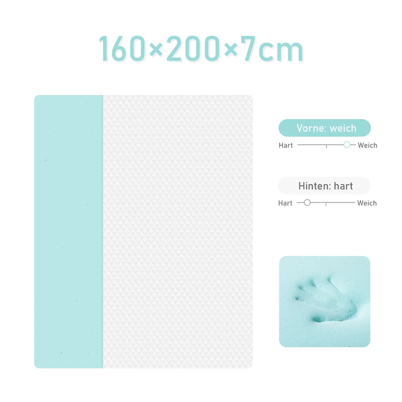ROYGBIVROYGBIV Matratzen Topper- Gel Topper mit H2/H3 Härte für Komfort und Druckentlastung, 7 cm Höhedruckentlastend, hypoallergen, Weiß