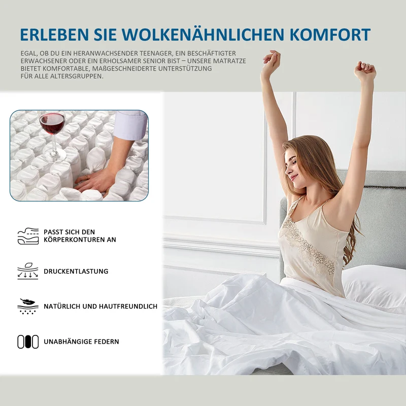 25 cm Taschenfederkernmatratze H3 Medium – 7-Zonen-Unterstützung, Diatomitschaum, orthopädisch | ROYGBIV