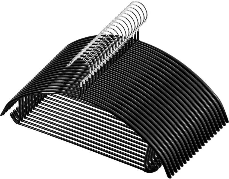20 Stück Kleiderbügel Schwarz, 43 cm Kleiderbügel aus Metall,rutschfeste PVC Gummibeschichtung ohne