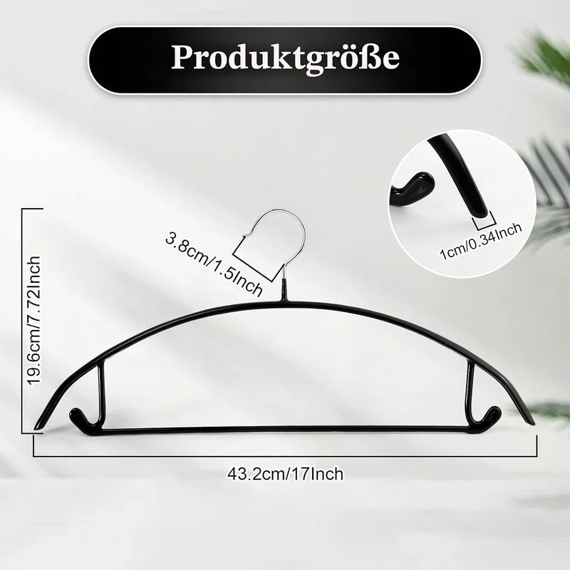 20 Stück Kleiderbügel Schwarz, 43 cm Kleiderbügel aus Metall,rutschfeste PVC Gummibeschichtung ohne