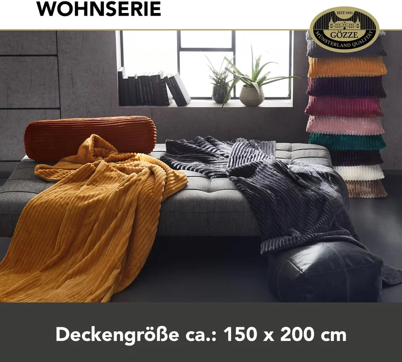 Gözze - Kuschelweiche Wohndecke in Cord Optik, 1620g/Stück, 150 x 200 cm - Taupe, Taupe