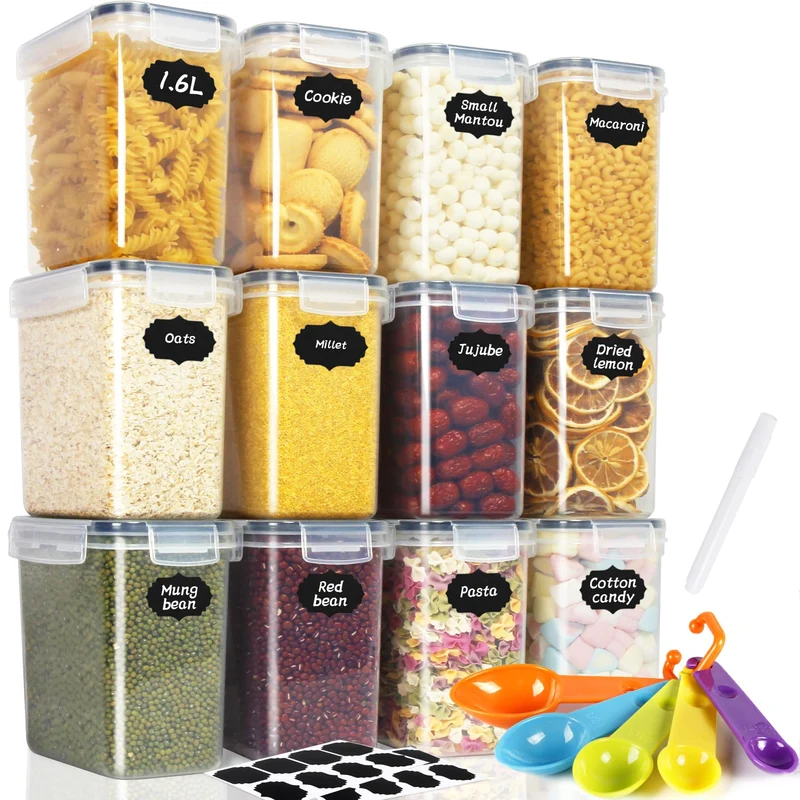 Cinnani 1.6L Vorratsdosen Set, Satz mit 12 Vorratsdosen mit Deckel Luftdicht, Müsli Schüttdose & Fri