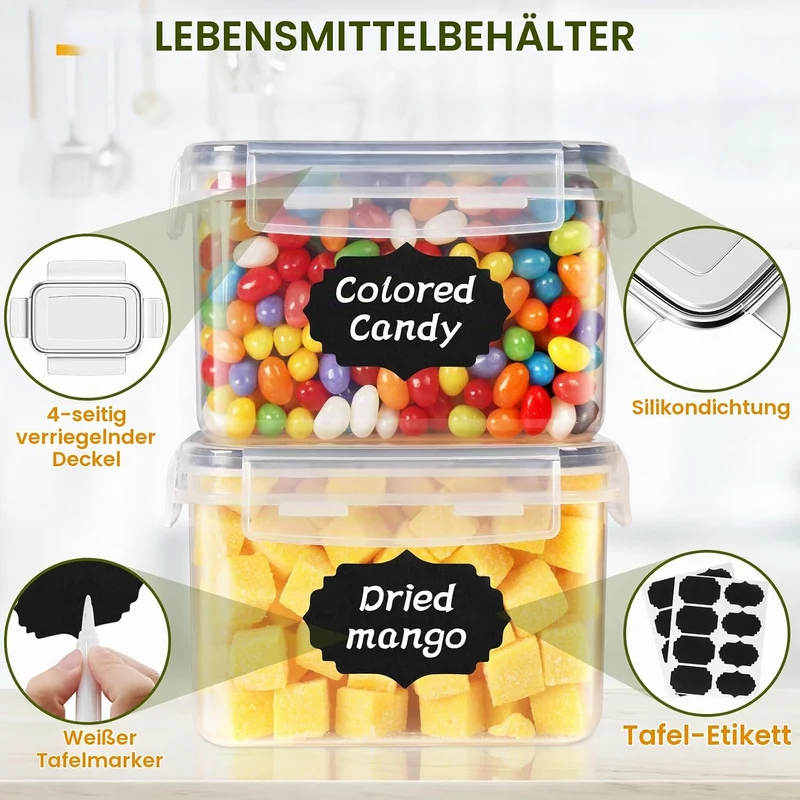 Cinnani 1.6L Vorratsdosen Set, Satz mit 12 Vorratsdosen mit Deckel Luftdicht, Müsli Schüttdose & Fri