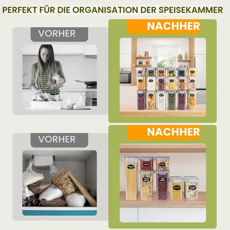 Cinnani 1.6L Vorratsdosen Set, Satz mit 12 Vorratsdosen mit Deckel Luftdicht, Müsli Schüttdose & Fri