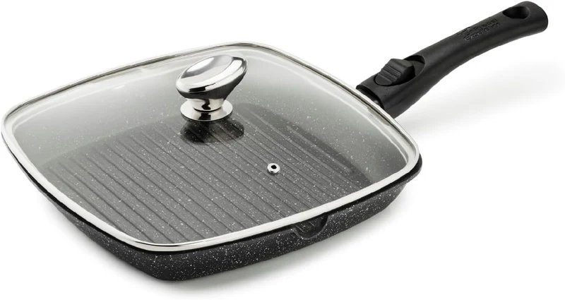 Pradel Excellence, PCUI001022, Grillpfanne aus Aluminiumguss 28x28cm, Deckel aus Glas, Antihaftbesch