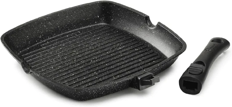 Pradel Excellence, PCUI001022, Grillpfanne aus Aluminiumguss 28x28cm, Deckel aus Glas, Antihaftbesch