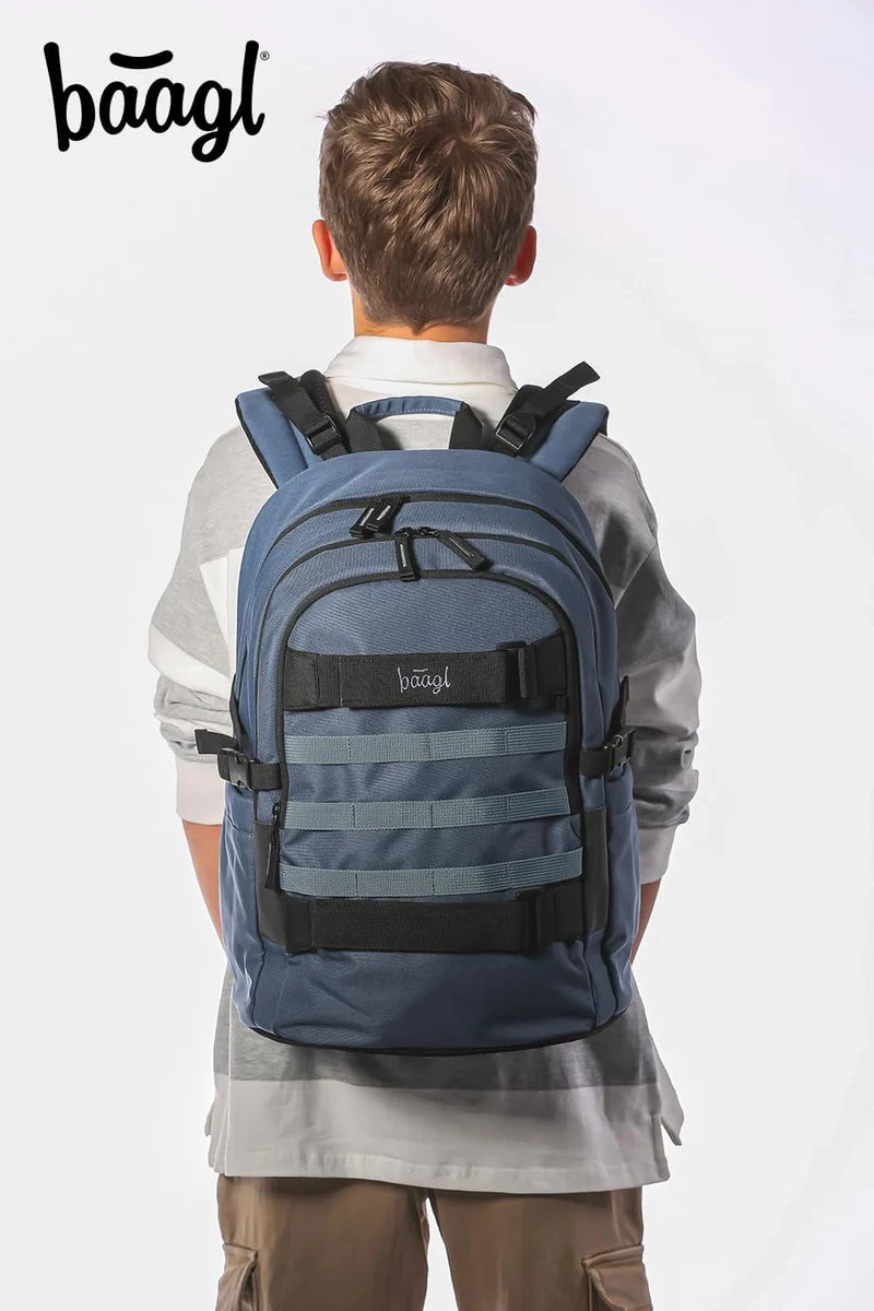 Baagl Schulrucksack Set Jungen 3 Teilig (Skateboard Rucksack, Mäppchen, Sporttasche), Schultasche ab