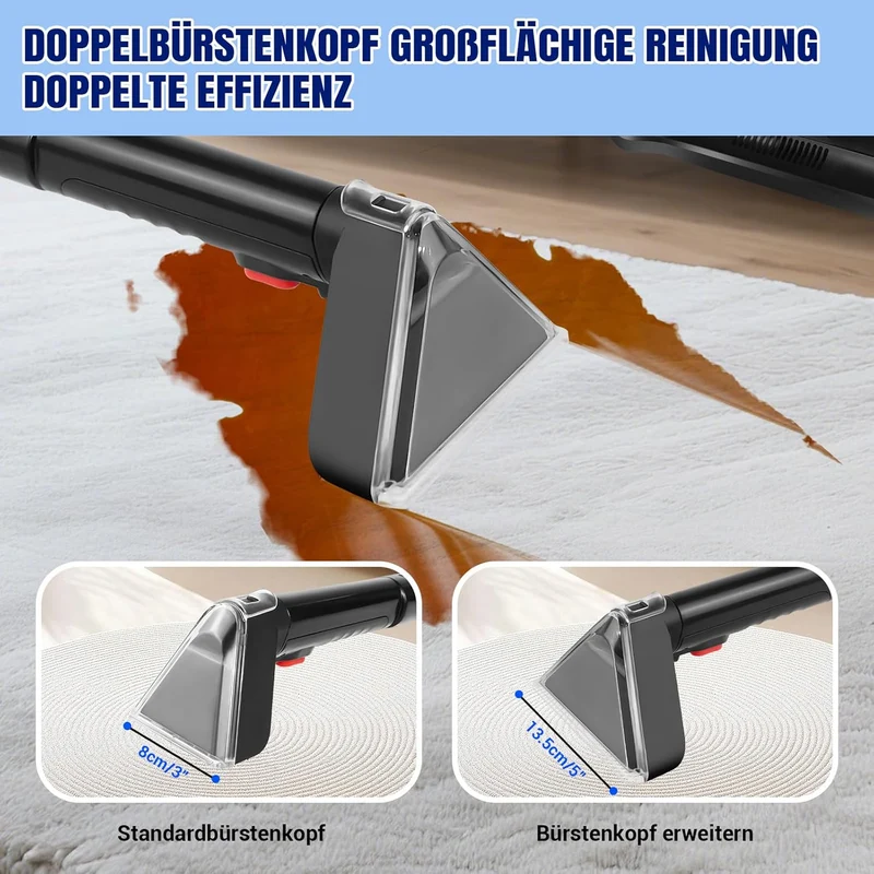 Teppich Couch Tiefenreiniger mit 2 Reinigungsbürsten für Teppich Sofa Treppen Auto, 450 W Tragbarer