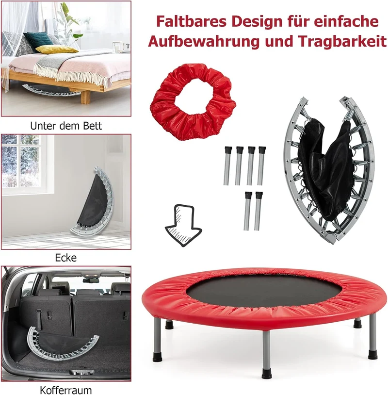GOPLUS Trampolin Indoor, Ø97cm Fitnesstrampolin bis 150 kg belastbar, Kindertrampolin klappbar mit r