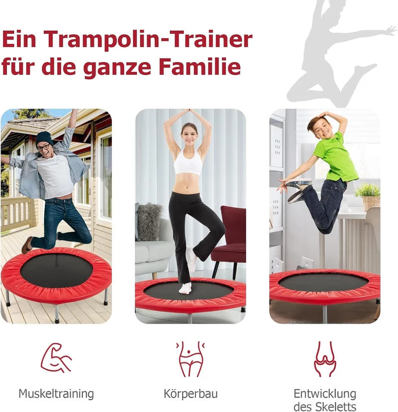 GOPLUS Trampolin Indoor, Ø97cm Fitnesstrampolin bis 150 kg belastbar, Kindertrampolin klappbar mit r