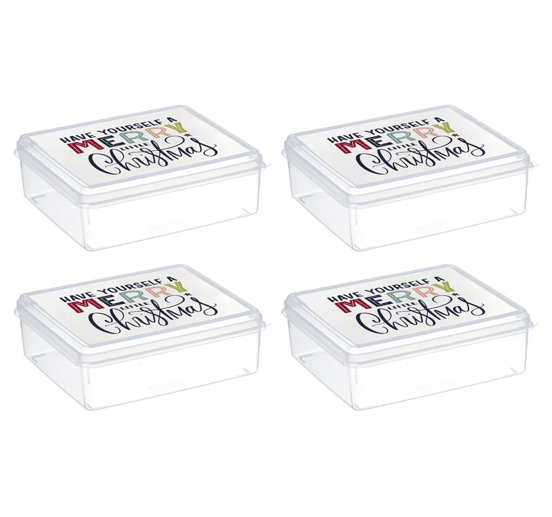 MiraHome Keksdosen 4er Set transparent mit Merry Little Christmas-Design 2,5L – Rechteckige Plätzche