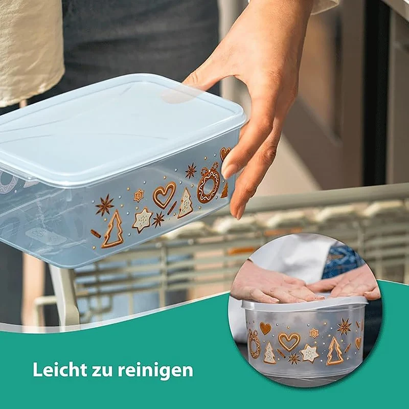 MiraHome Keksdosen 4er Set transparent mit Merry Little Christmas-Design 2,5L – Rechteckige Plätzche