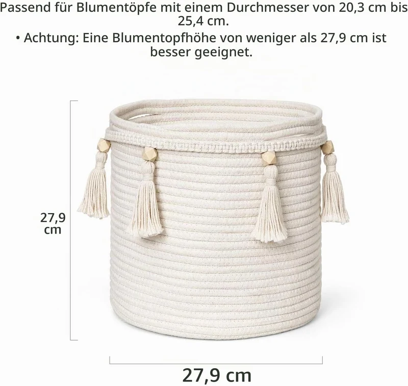 Mkono Makramee Dekorativer Baumwollseilkorb Boho Woven Quaste Schrank Aufbewahrungsbehälter Organize